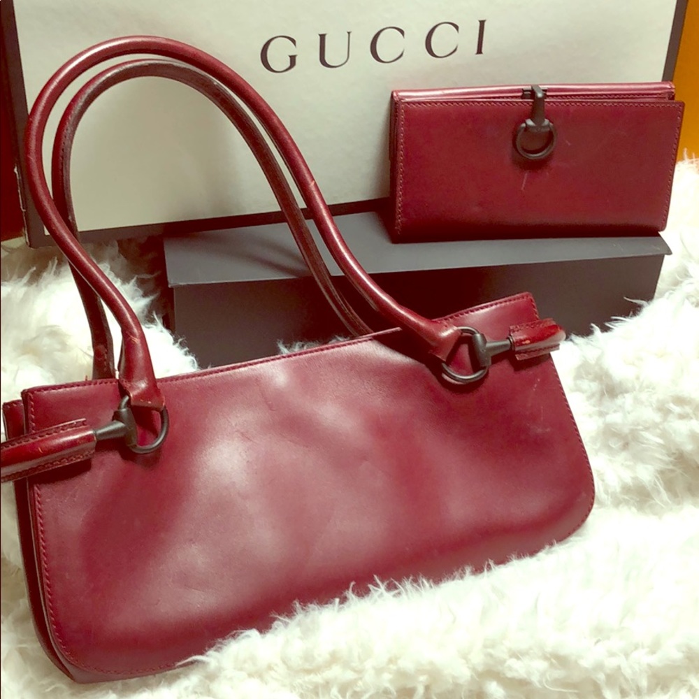 Deep red Gucci handbag w/ matching wallet